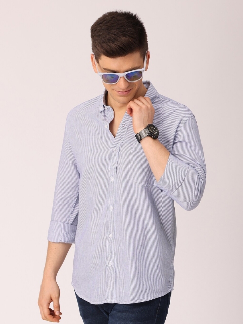 

FOGA Men Blue Premium Slim Fit Striped Oxford Pure Cotton Casual Shirt