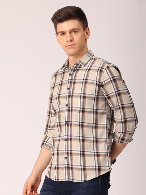 

FOGA Men Cream-Coloured Premium Slim Fit Tartan Checked Casual Shirt