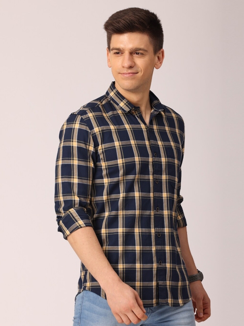 

FOGA Men Navy Blue Premium Slim Fit Tartan Checked Pure Cotton Casual Shirt
