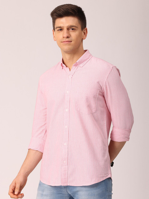

FOGA Men Pink Premium Slim Fit Striped Oxford Pure Cotton Casual Shirt