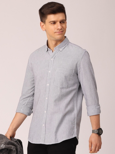 

FOGA Men Black Premium Slim Fit Pinstripes Striped Casual Shirt