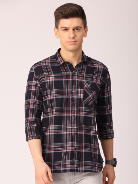 

FOGA Men Black Premium Slim Fit Tartan Checks Checked Casual Shirt