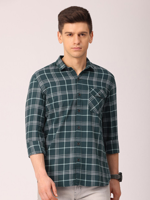

FOGA Men Green Premium Slim Fit Tartan Checks Checked Casual Shirt