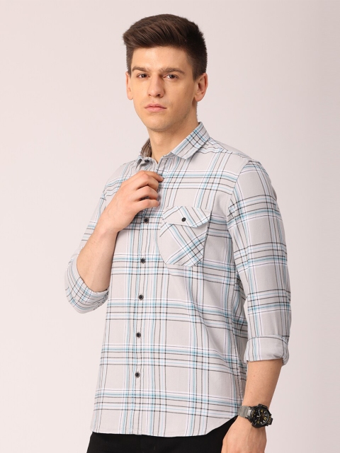 

FOGA Men Grey Premium Slim Fit Tartan Checks Checked Casual Shirt