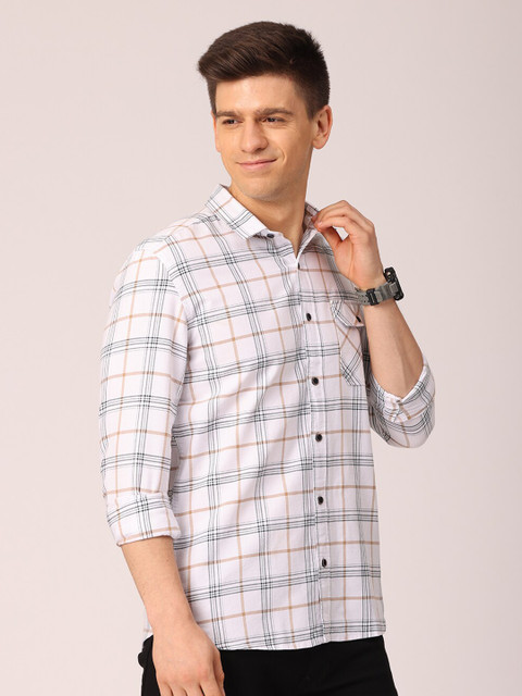 

FOGA Men White Premium Slim Fit Checked Casual Shirt