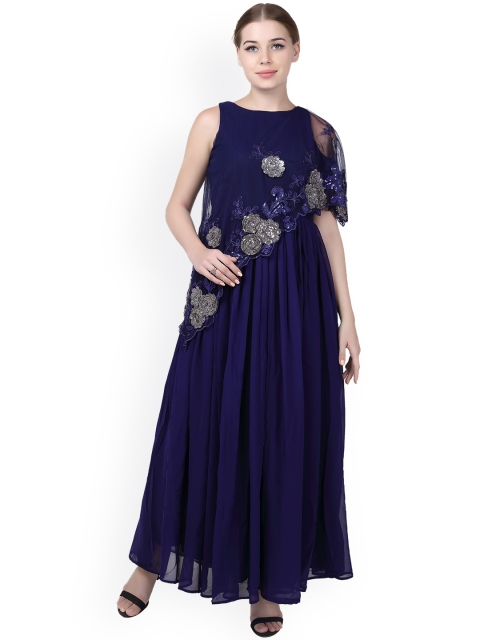 

Kiya Women Navy Blue Floral Layered Maxi Dress