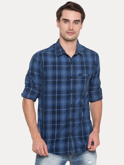 

SPYKAR Men Blue Slim Fit Tartan Checks Checked Casual Shirt