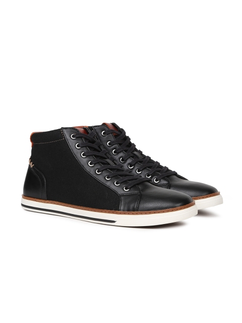 

ALDO Men Black Solid Leather HASHER Mid-Top Sneakers