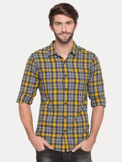 

SPYKAR Men Yellow Slim Fit Checked Casual Shirt