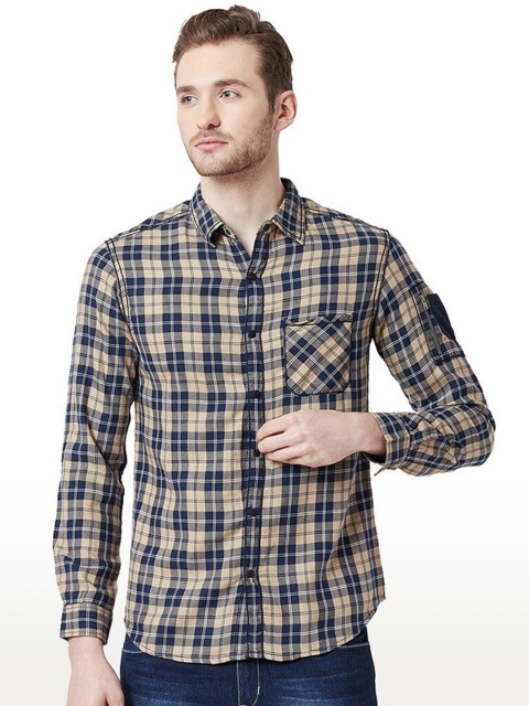 

SPYKAR Men Beige Slim Fit Tartan Checks Checked Casual Shirt
