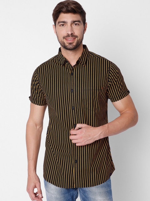 

SPYKAR Men Black Slim Fit Striped Cotton Casual Shirt