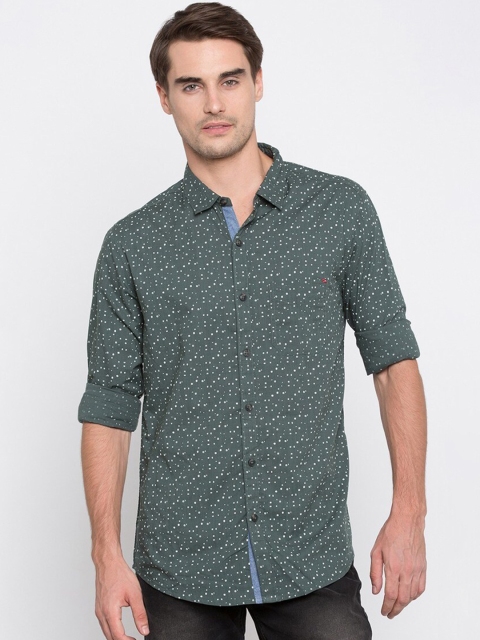 

SPYKAR Men Green Slim Fit Printed Cotton Casual Shirt