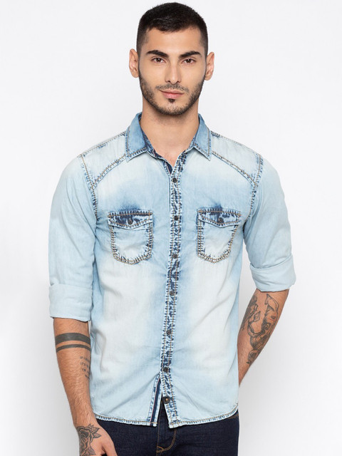 

SPYKAR Men Blue Slim Fit Faded Cotton Casual Shirt