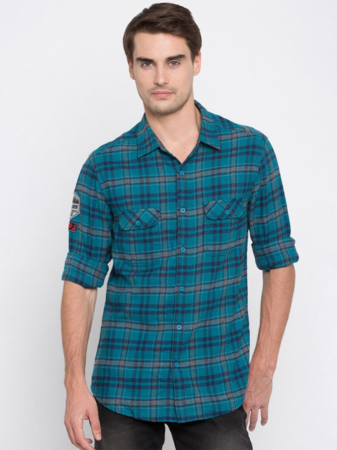 

SPYKAR Men Green Slim Fit Tartan Checked Casual Shirt