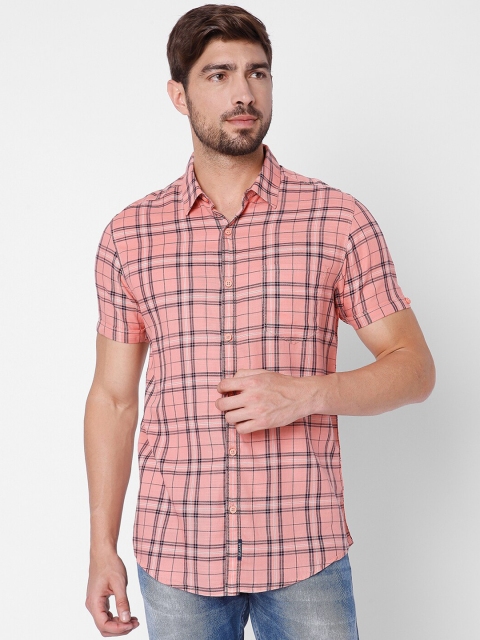 

SPYKAR Men Pink Slim Fit Tartan Checks Checked Casual Shirt