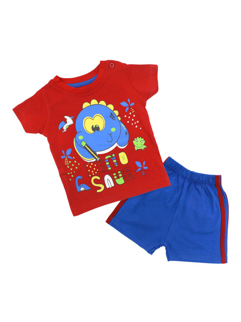 

Born Babies Unisex Kids Red & Blue Printed Top with Shorts