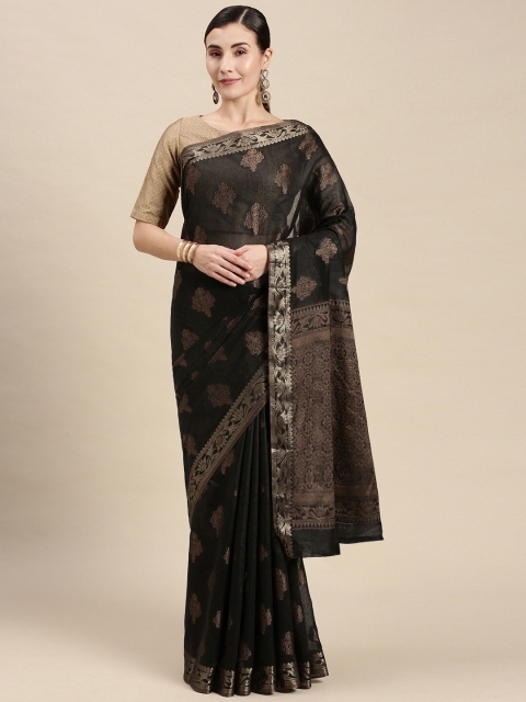 

Pandadi Saree Black & Gold-Toned Woven Design Silk Cotton Chanderi Sarees