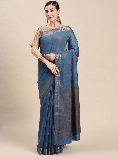 

Pandadi Saree Blue & Gold-Toned Woven Design Zari Silk Cotton Chanderi Sarees