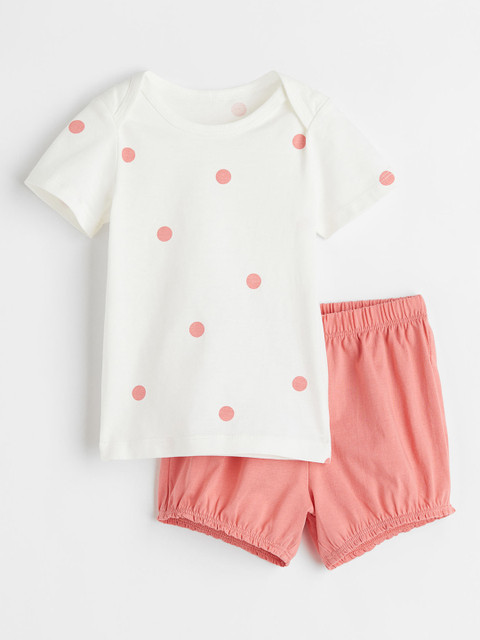 

H&M Girls Pink Printed Pure Cotton T-shirt with Shorts