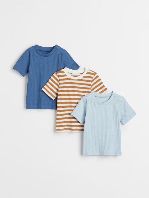 

H&M Boys Multicoloured 3-pack Ribbed Cotton T-shirts, Multi