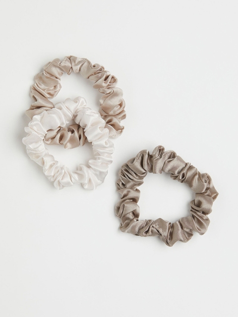 

H&M Women 3-Pack Silk Scrunchies, Beige