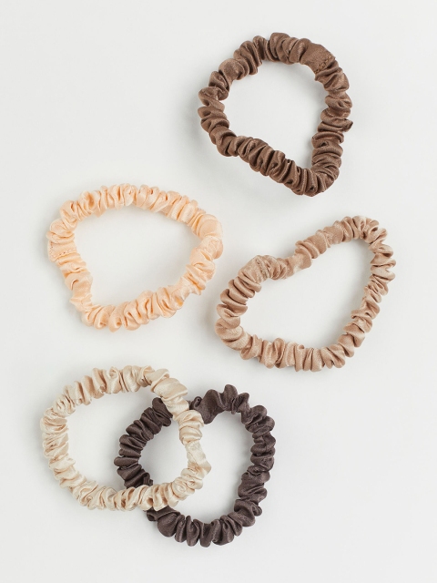 

H&M Women Beige & Peach-Coloured 5-Pack Silk Scrunchies