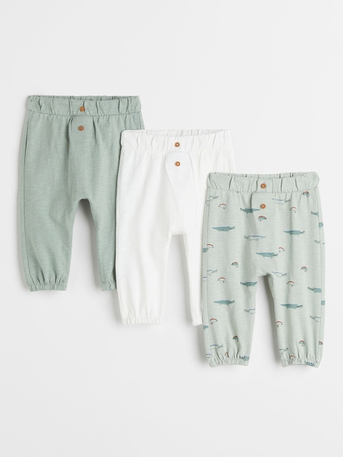 

H&M Boys Green & White 3-Pack Printed Cotton Joggers