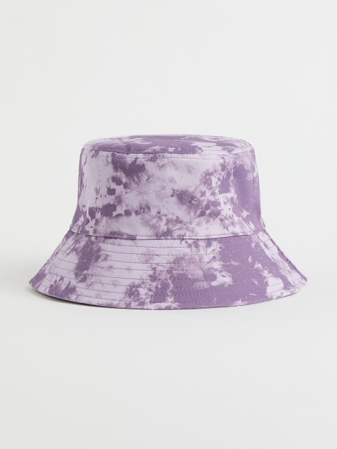 

H&M Men Printed Pure Cotton Reversible Bucket Hat, Purple