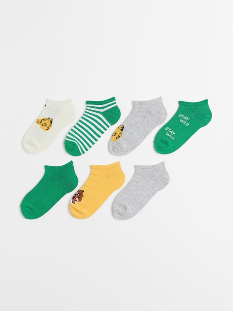 

H&M Boys Pack Of 7 Patterned Ankle-Length Socks, Green