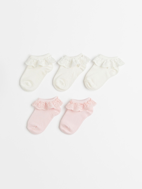 

H&M Girls Pack of 5 Pink & White Solid Trainer Length Socks