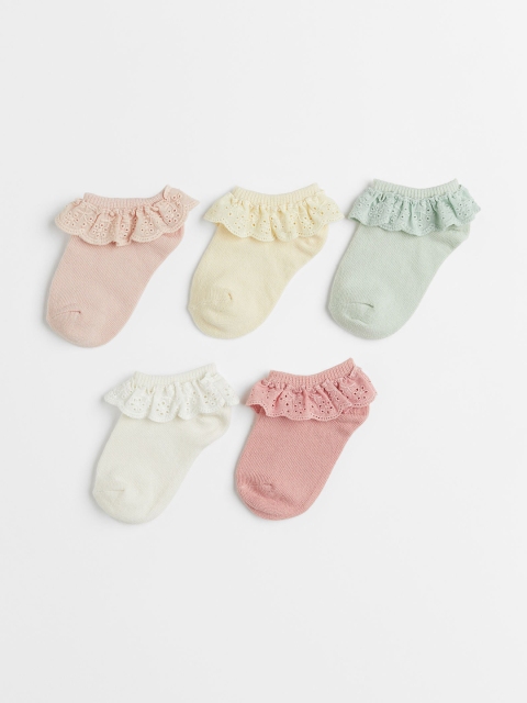 

H&M Girls Pack Of 5 Solid Ankle-Length Socks, Green