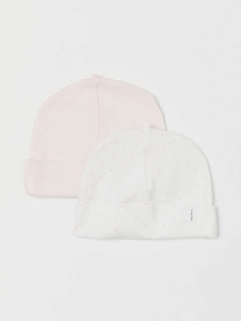

H&M Girls Pack Of 2 Pink & White Flat 100% Cotton Hat