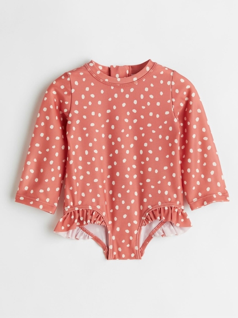 

H&M Girls Peach-& White Polka Printed Swimwear