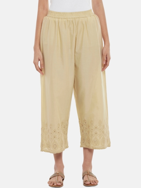 

RANGMANCH BY PANTALOONS Women Beige Ethnic Motifs Embroidered Culottes Trouser