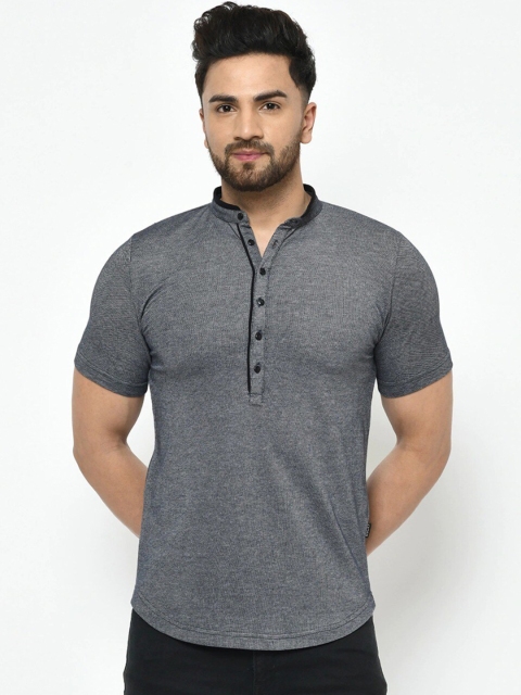 

Rigo Men Grey Mandarin Collar Slim Fit T-shirt