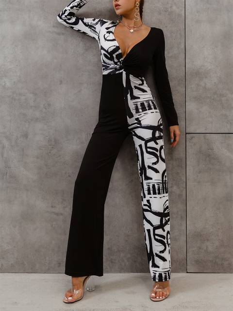 

URBANIC Black & White Printed Basic Jumpsuit