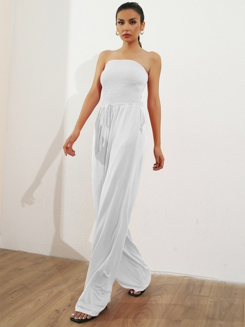 

URBANIC White Off-Shoulder Basic Jumpsuit