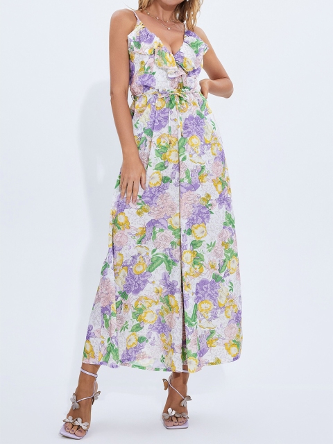 

URBANIC Purple & White Printed Basic Jumpsuit
