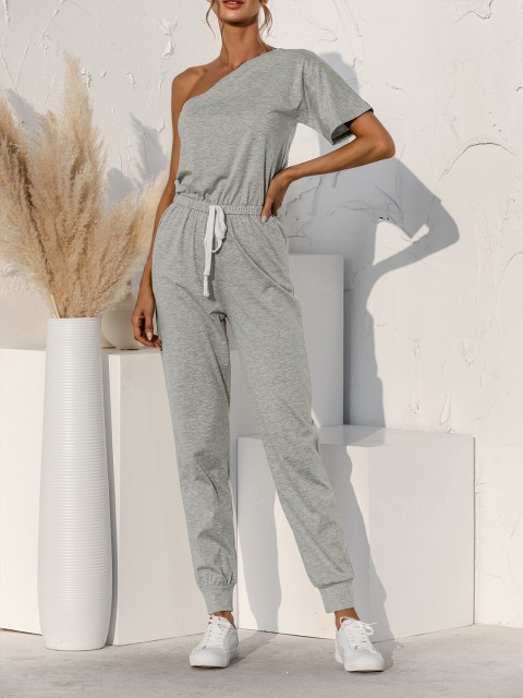 

URBANIC Grey Off-Shoulder Basic Jumpsuit