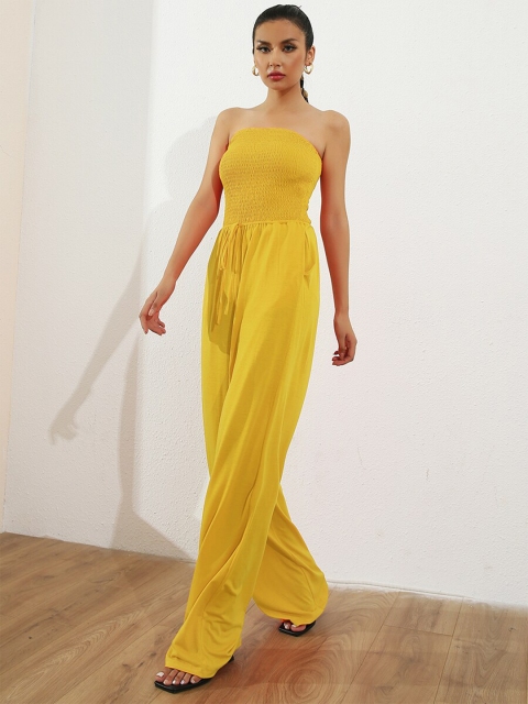 

URBANIC Yellow Off-Shoulder Basic Jumpsuit