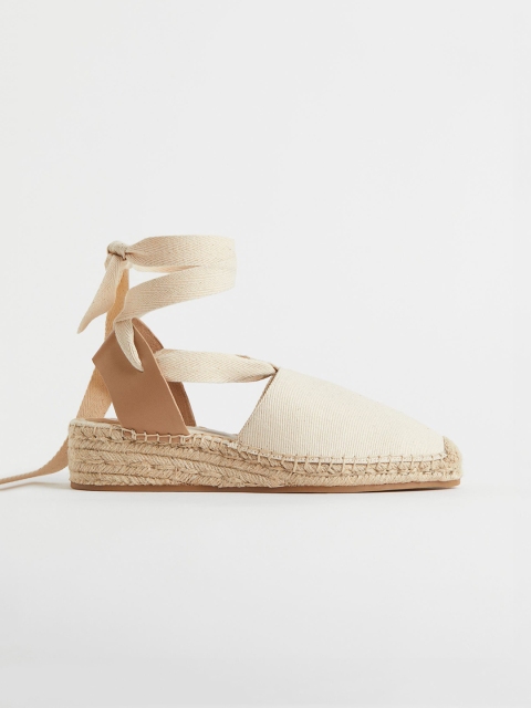 

H&M Women White Tie-Strap Espadrilles