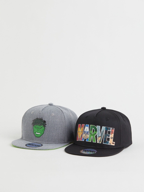 

H&M Boys 2-Pack Printed Twill Caps, Black