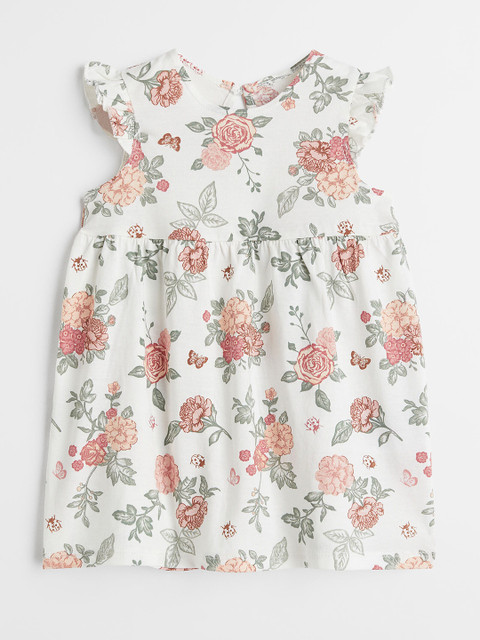 

H&M Girls White & Orange Printed Pure Cotton Flounce-Trimmed Jersey Dress