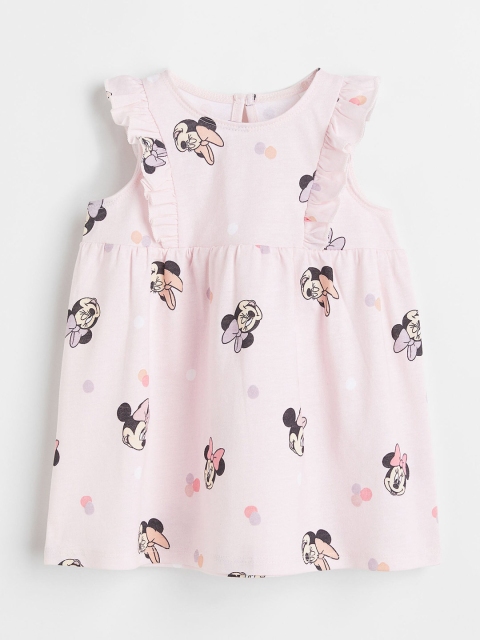 

H&M Gilrs Pink Pure Cotton Printed Flounced Dress, Multi