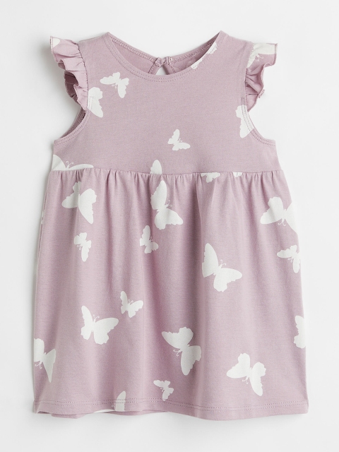 

H&M Girls Mauve & White Flounce-Trimmed Jersey Dress