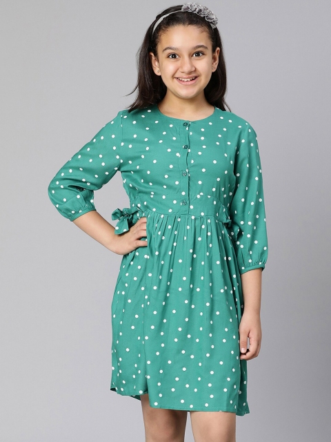

Oxolloxo Girls Green Polka Print Crepe A-Line Dress