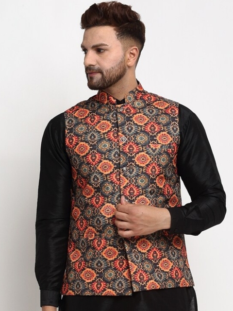 

Benstoke Men Red & Grey Printed Woven Nehru Jackets