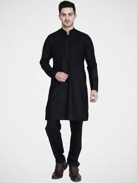 

TAHVO Men Black Yoke Design Pleated Pure Cotton Top with Dhoti Pants