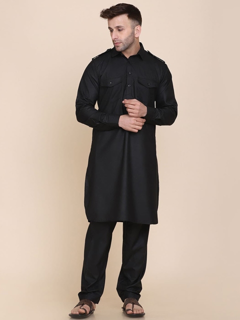 

TAHVO Men Black Pure Cotton Kurta with Pyjamas