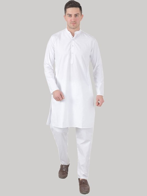 

TAHVO Men White Angrakha Pure Cotton Kurta with Pyjamas